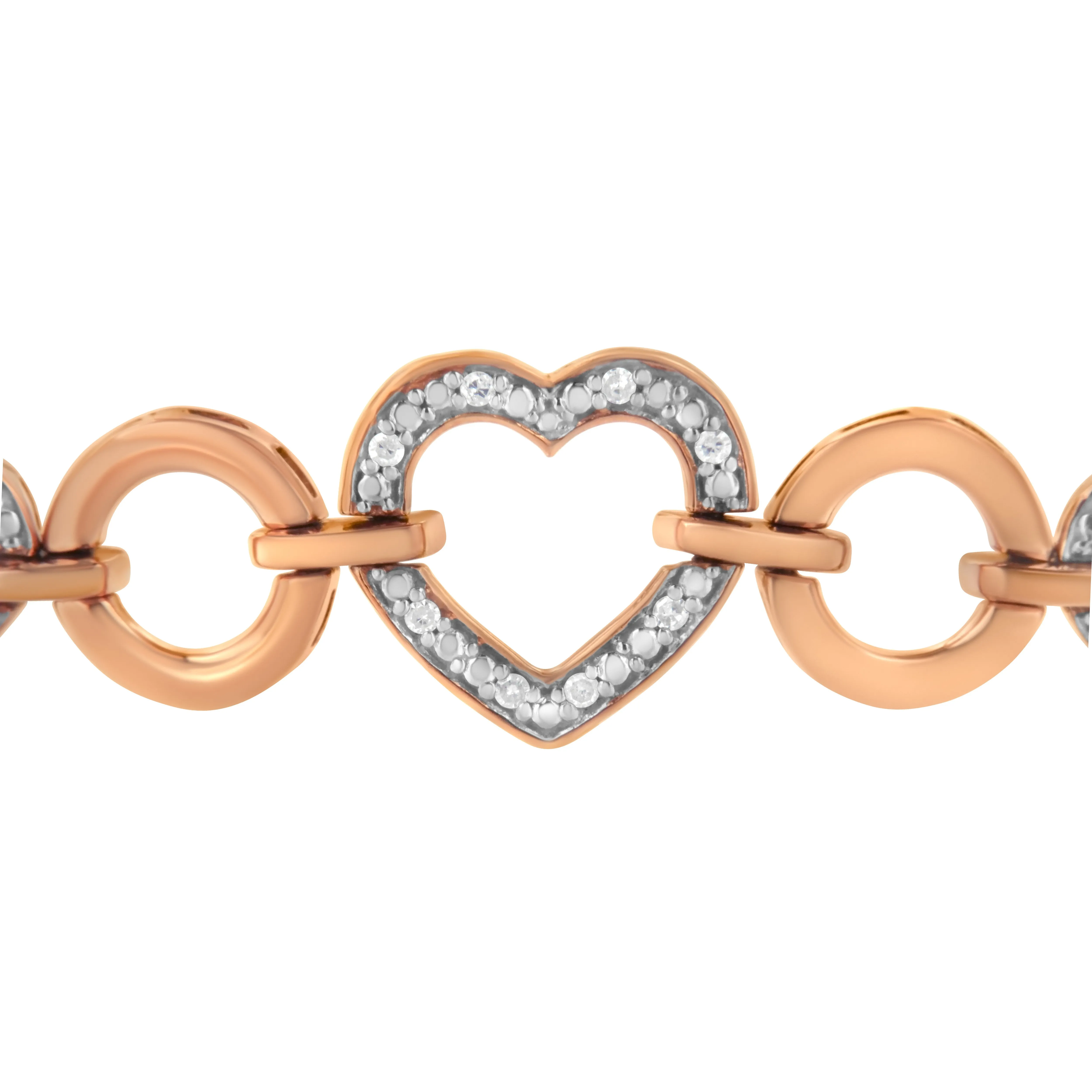 10K Rose Gold over .925 Sterling Silver 1/10 Cttw Round-Cut Diamond Heart Link Adjustable Bolo Bracelet