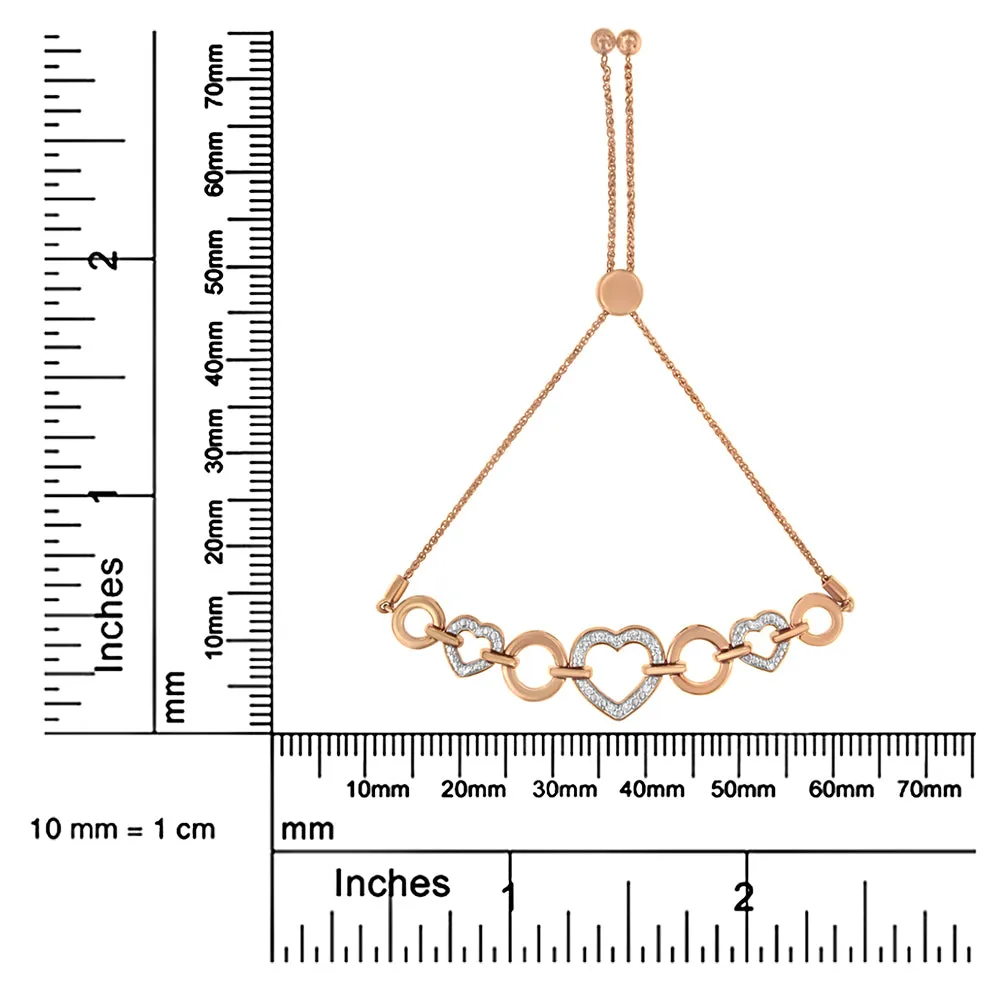 10K Rose Gold over .925 Sterling Silver 1/10 Cttw Round-Cut Diamond Heart Link Adjustable Bolo Bracelet