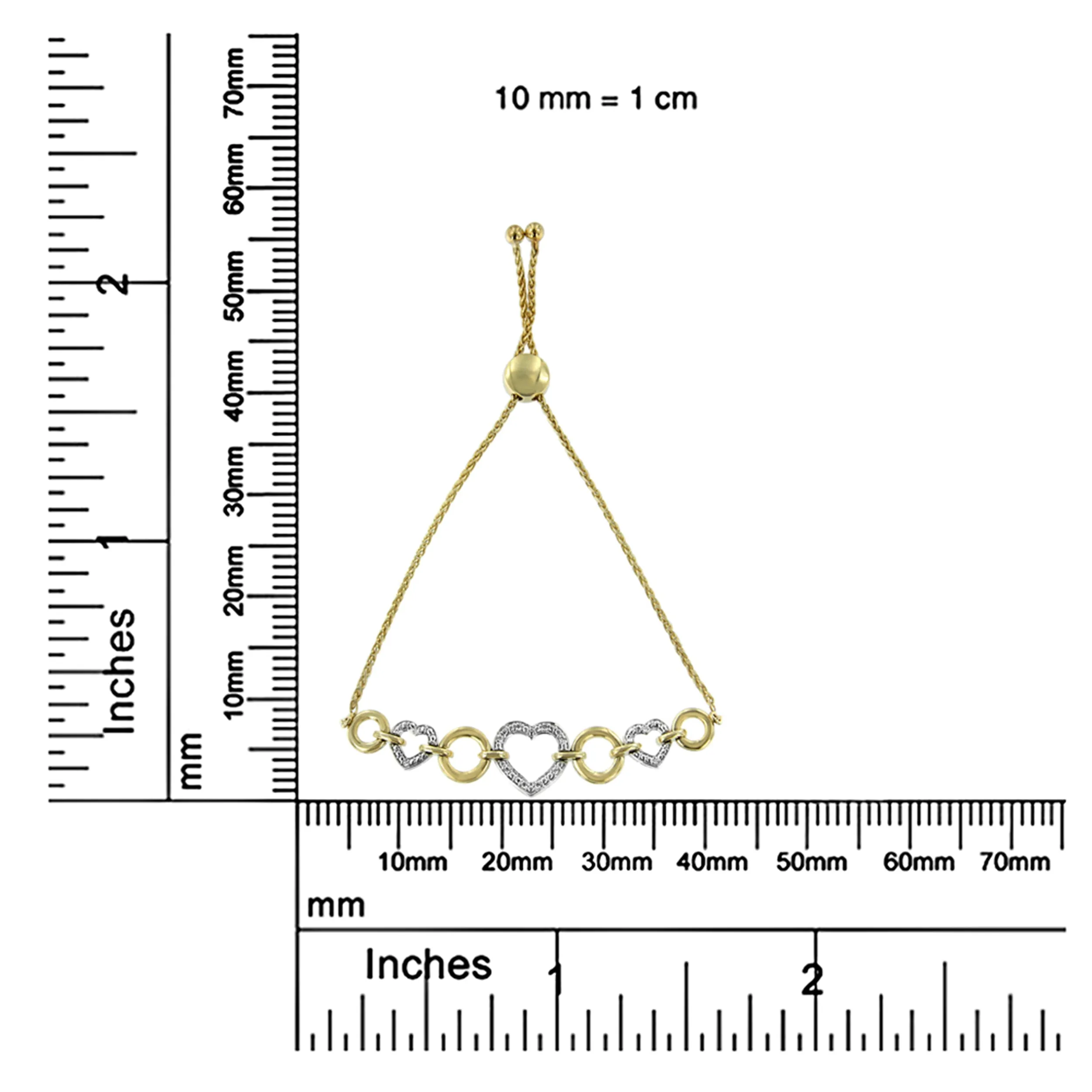 10K Yellow Gold over .925 Sterling Silver 1/10 Cttw Round-Cut Diamond Heart-Link Adjustable Bolo Bracelet