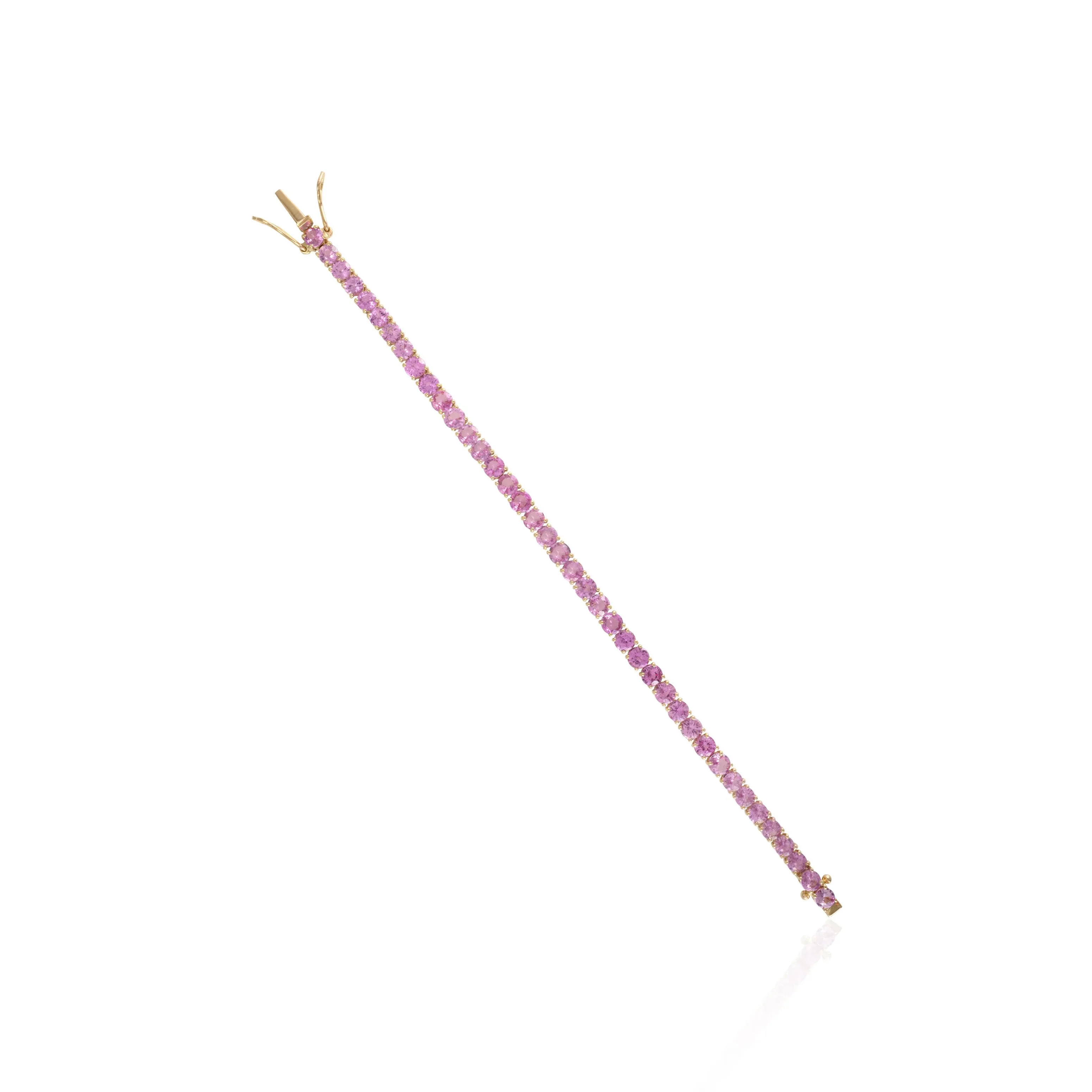 14K Gold Round Pink Sapphire Tennis Bracelet