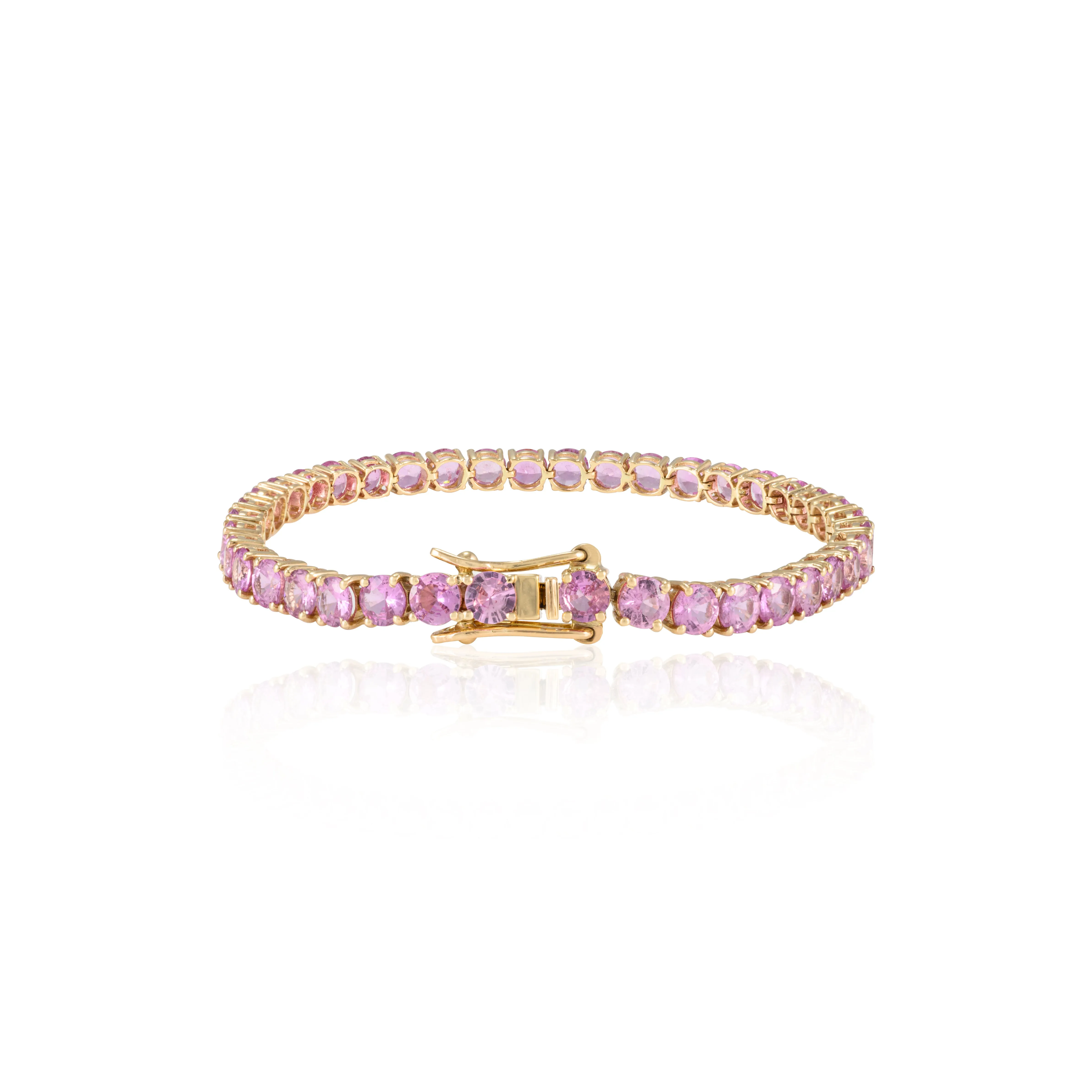14K Gold Round Pink Sapphire Tennis Bracelet