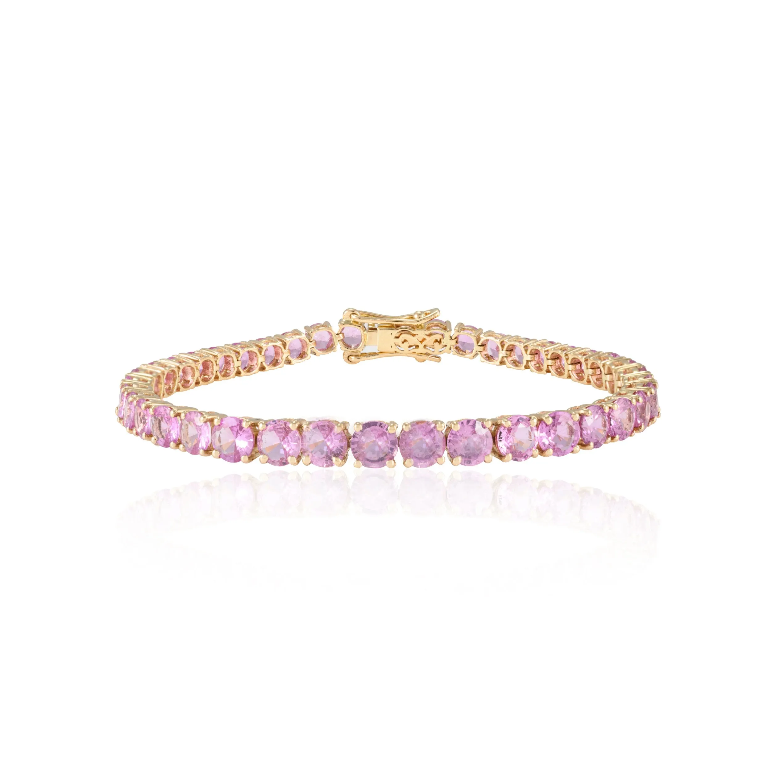 14K Gold Round Pink Sapphire Tennis Bracelet