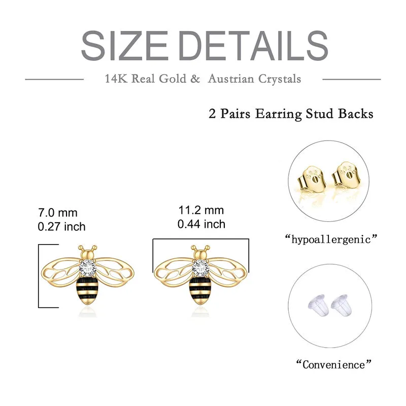 14K Yellow Gold Honey Bee Earrings for Women Fine Gold Pendant Gifts for Her