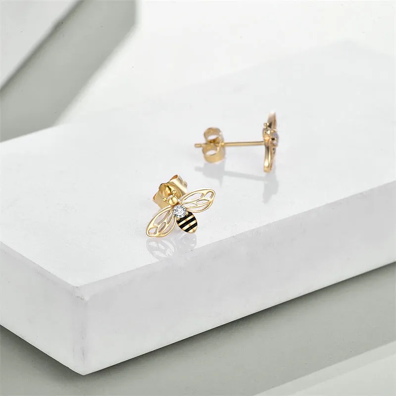 14K Yellow Gold Honey Bee Earrings for Women Fine Gold Pendant Gifts for Her
