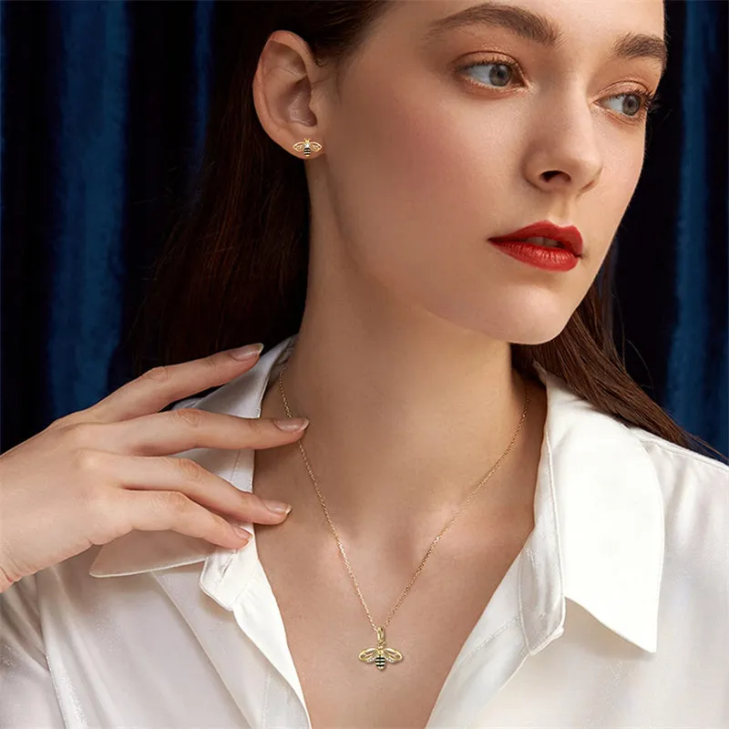 14K Yellow Gold Honey Bee Earrings for Women Fine Gold Pendant Gifts for Her