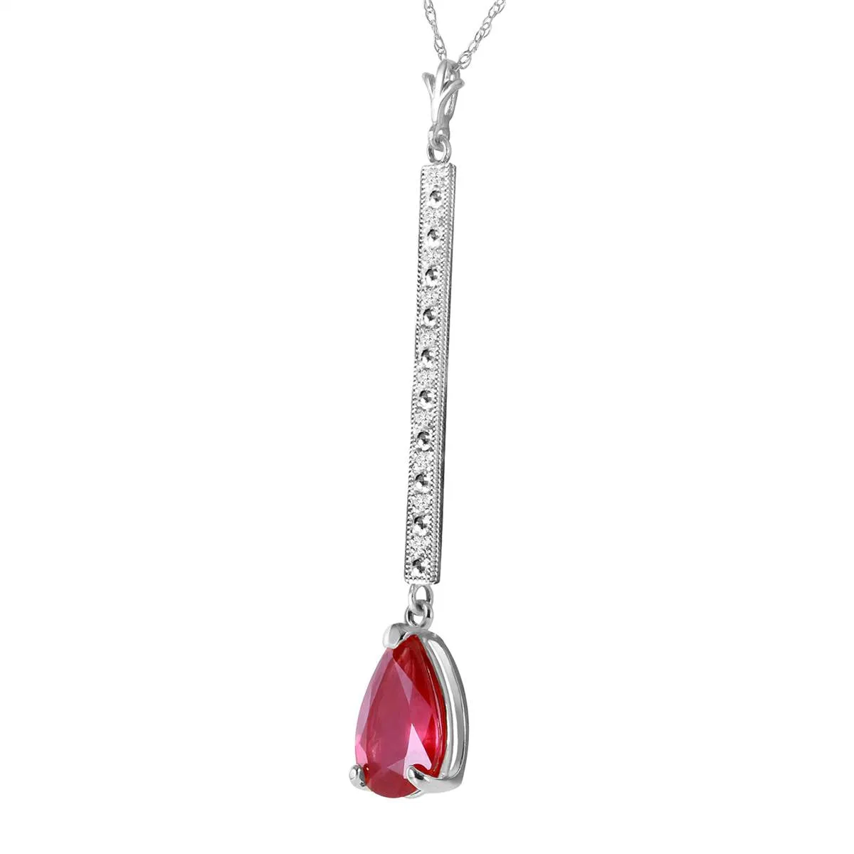 1.8 Carat 14K Solid White Gold Necklace Diamond Ruby