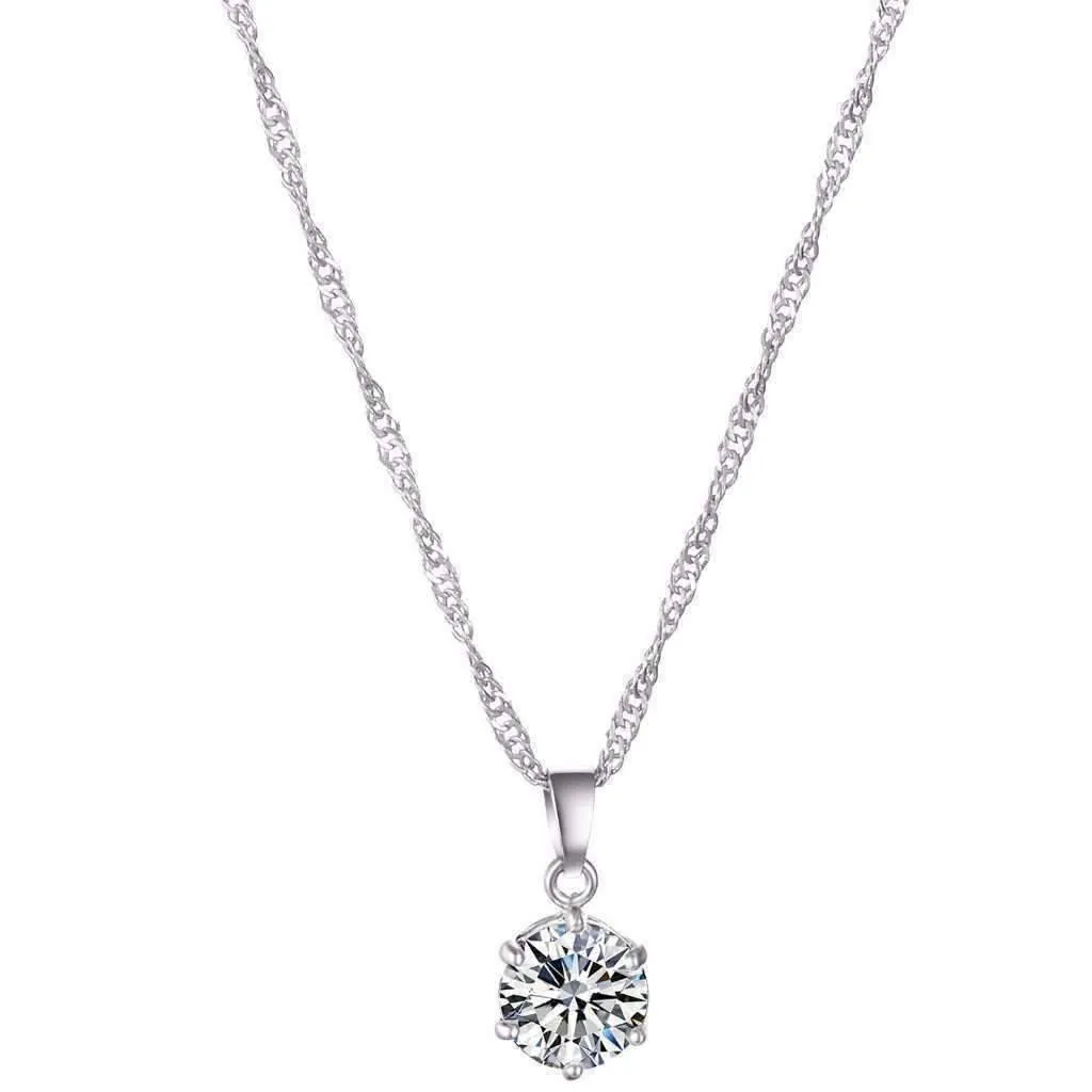 18K White Gold Plated Splendid Solitaires Round IOBI Crystals 2CT Necklace and 1CT Earrings Set For Woman