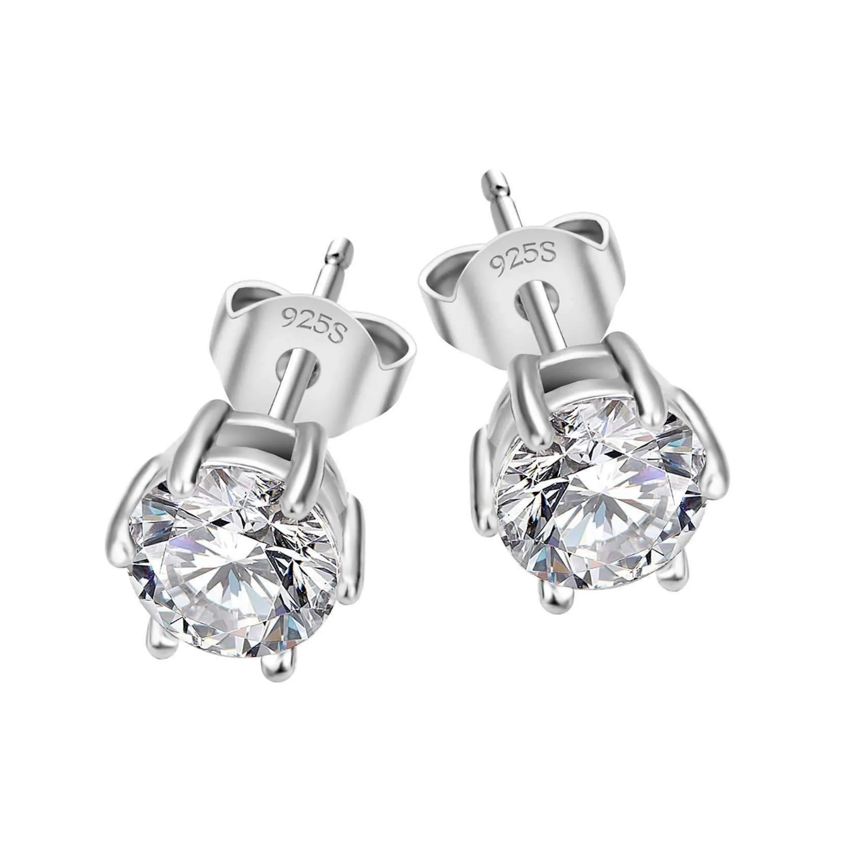 18K White Gold Plated Splendid Solitaires Round IOBI Crystals 2CT Necklace and 1CT Earrings Set For Woman