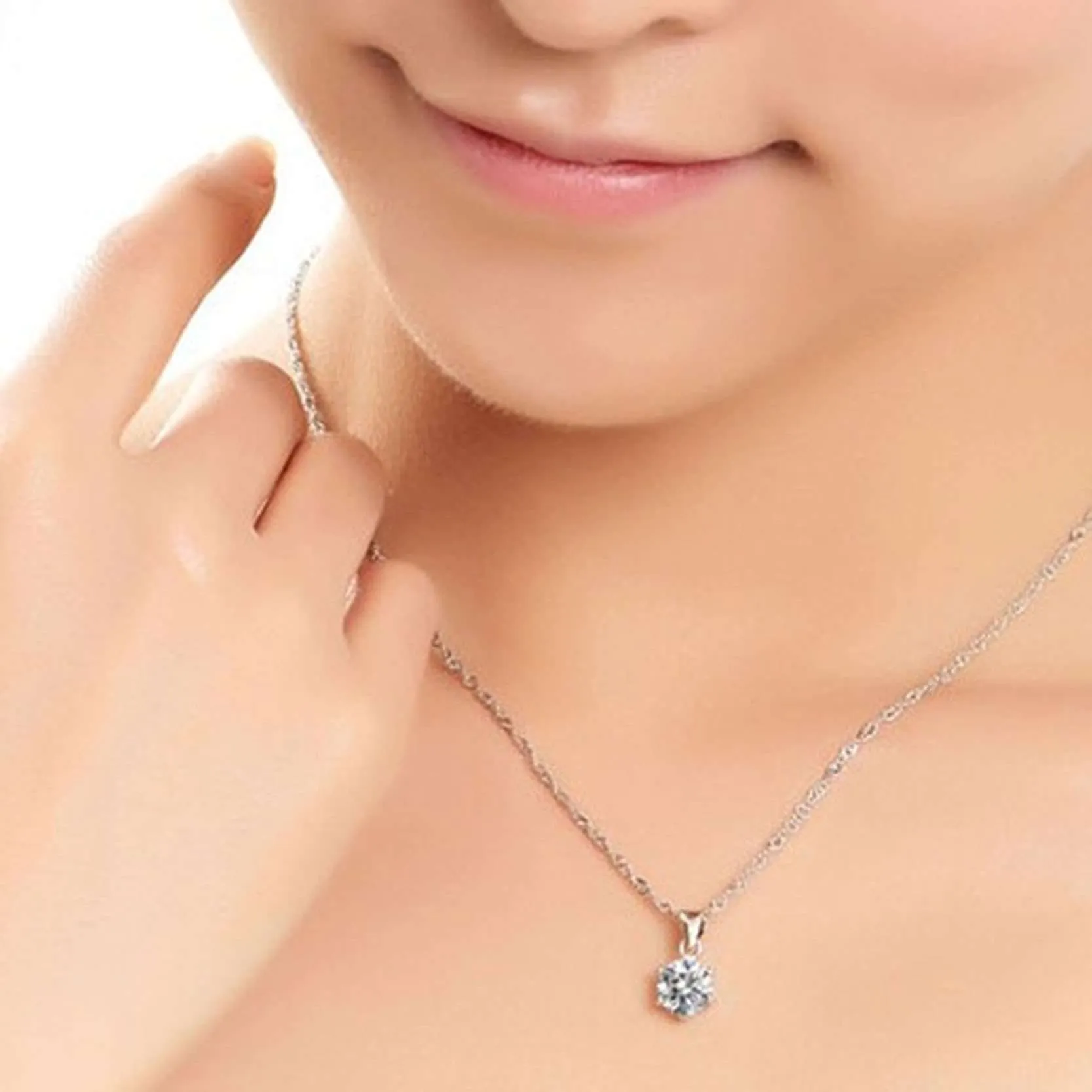 18K White Gold Plated Splendid Solitaires Round IOBI Crystals 2CT Necklace and 1CT Earrings Set For Woman