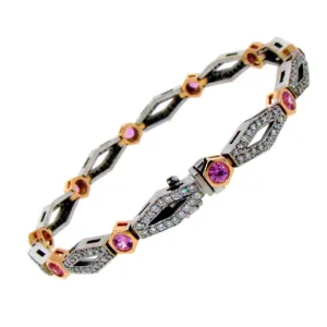 18KT Two Tone Pink Sapphire & Diamond Bracelet