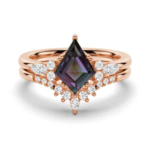 2 CT. Art Deco Kite Cut Alexandrite Engagement Ring Set With Moissanite Accents