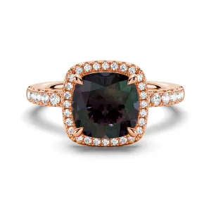 2 CT. Cushion Cut Alexandrite Engagement Ring With Moissanite Halo Pavé