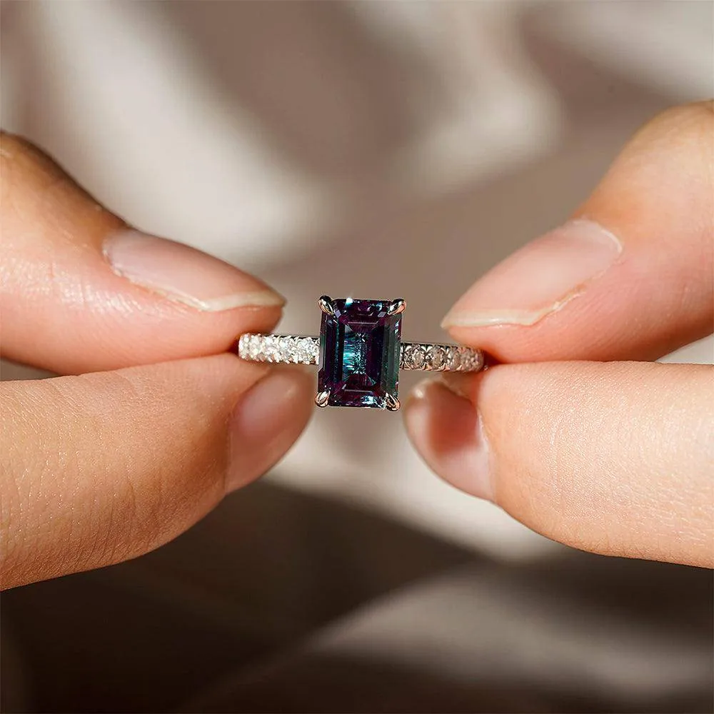 2 CT. Four-Prong Emerald Cut Alexandrite Engagement Ring