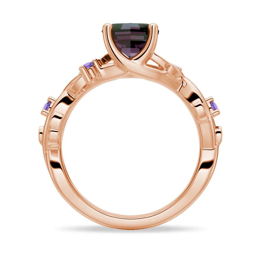 2 CT Vintage Hexagon Cut Alexandrite Engagement Ring With Amethyst