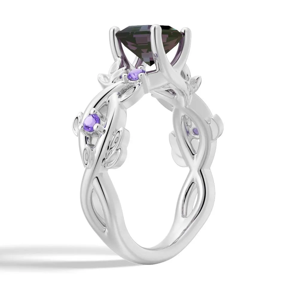 2 CT Vintage Hexagon Cut Alexandrite Engagement Ring With Amethyst