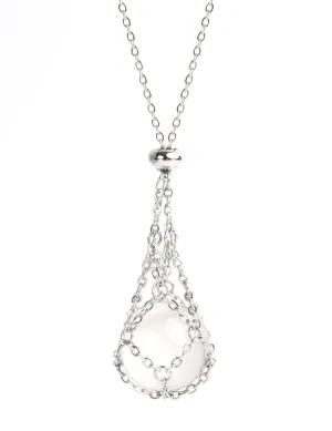 22Inch Stainless Steel Interchangeable Crystal Holder Necklace Chained GemStones Cage Necklace Trendy Pendant Necklace for Women Men Necklace Holder for Healing Crystal (Silver)