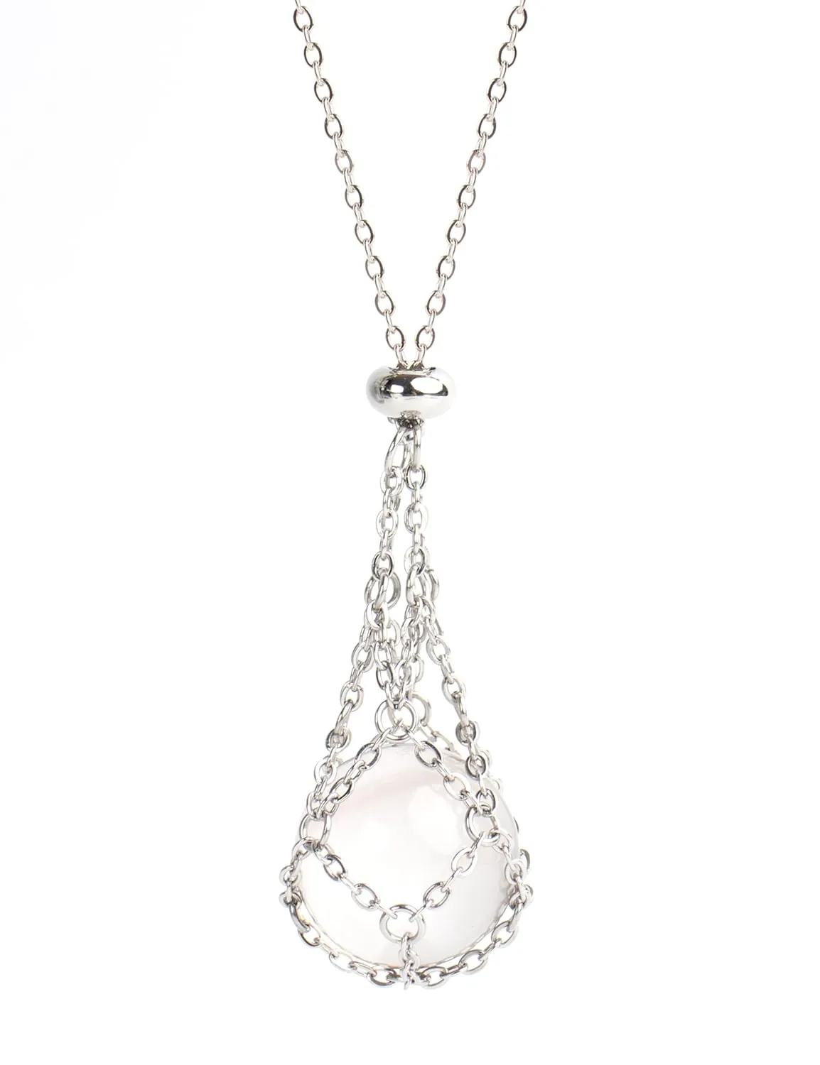 22Inch Stainless Steel Interchangeable Crystal Holder Necklace Chained GemStones Cage Necklace Trendy Pendant Necklace for Women Men Necklace Holder for Healing Crystal (Silver)