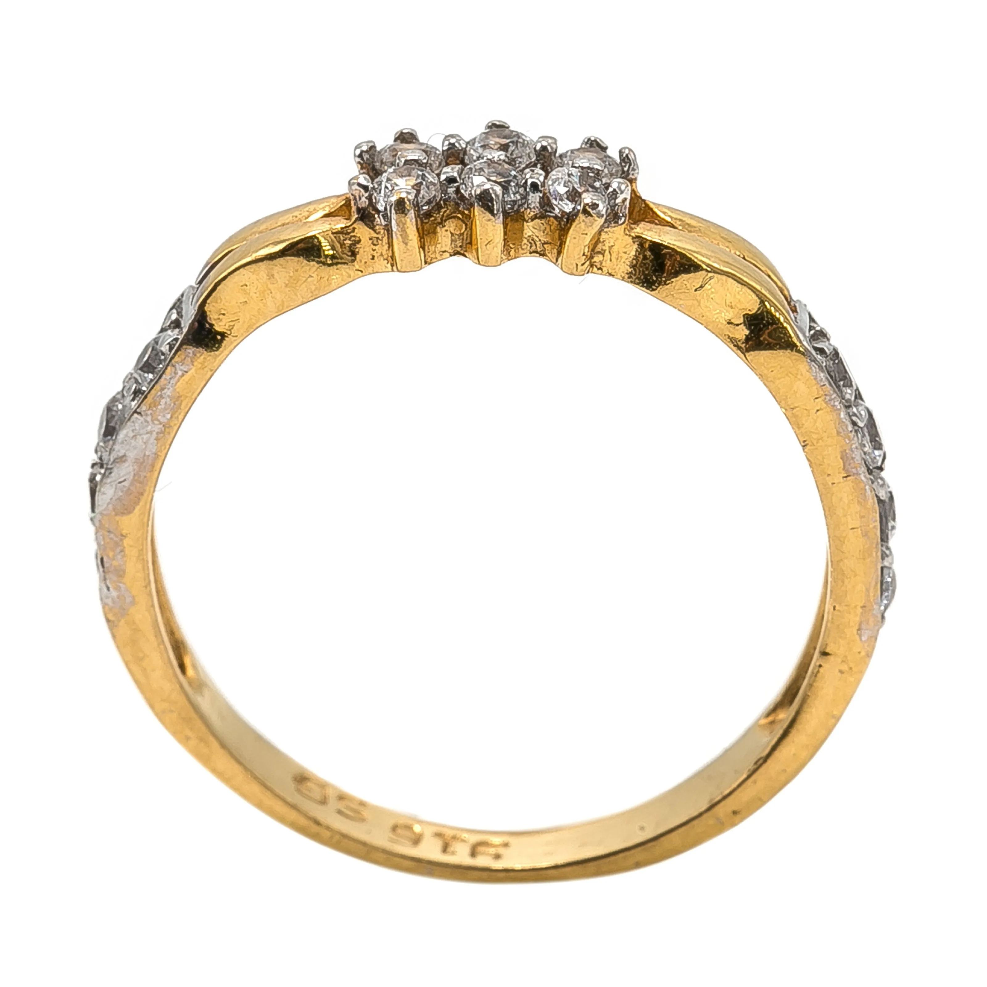 22K Multi Tone Gold Ring W/ CZ Gems & Subtle Wave Design