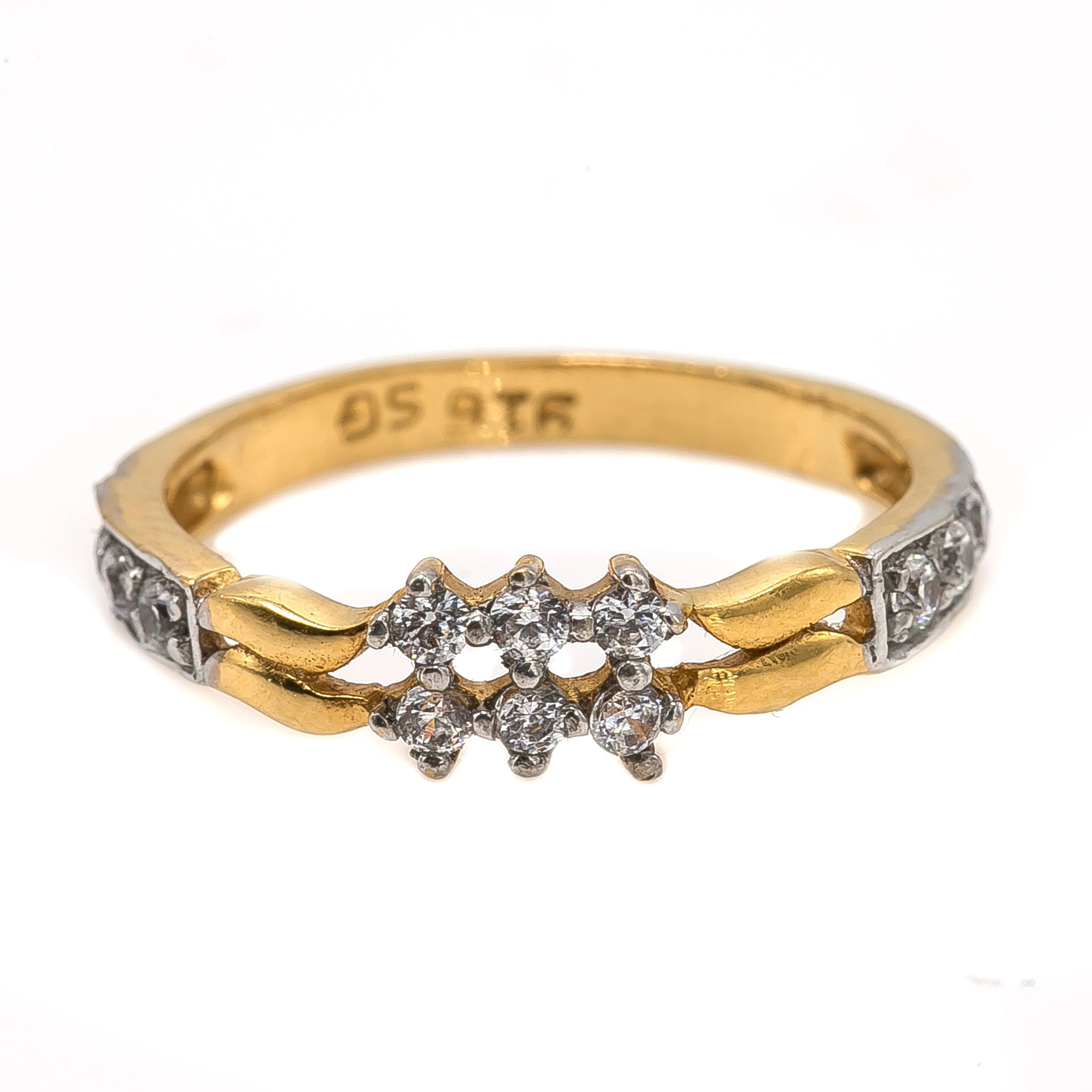 22K Multi Tone Gold Ring W/ CZ Gems & Subtle Wave Design