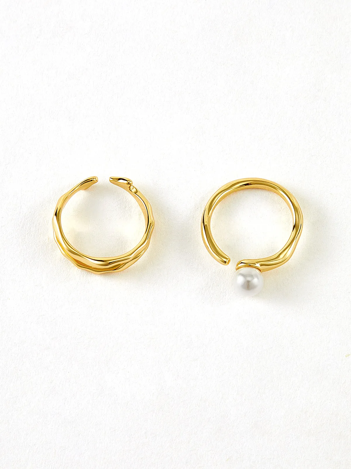 2pcs Golden Wavy Pearl Open Ring