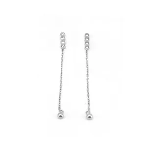 4 Cubic Zirconia with Chained Drop Ball Earrings