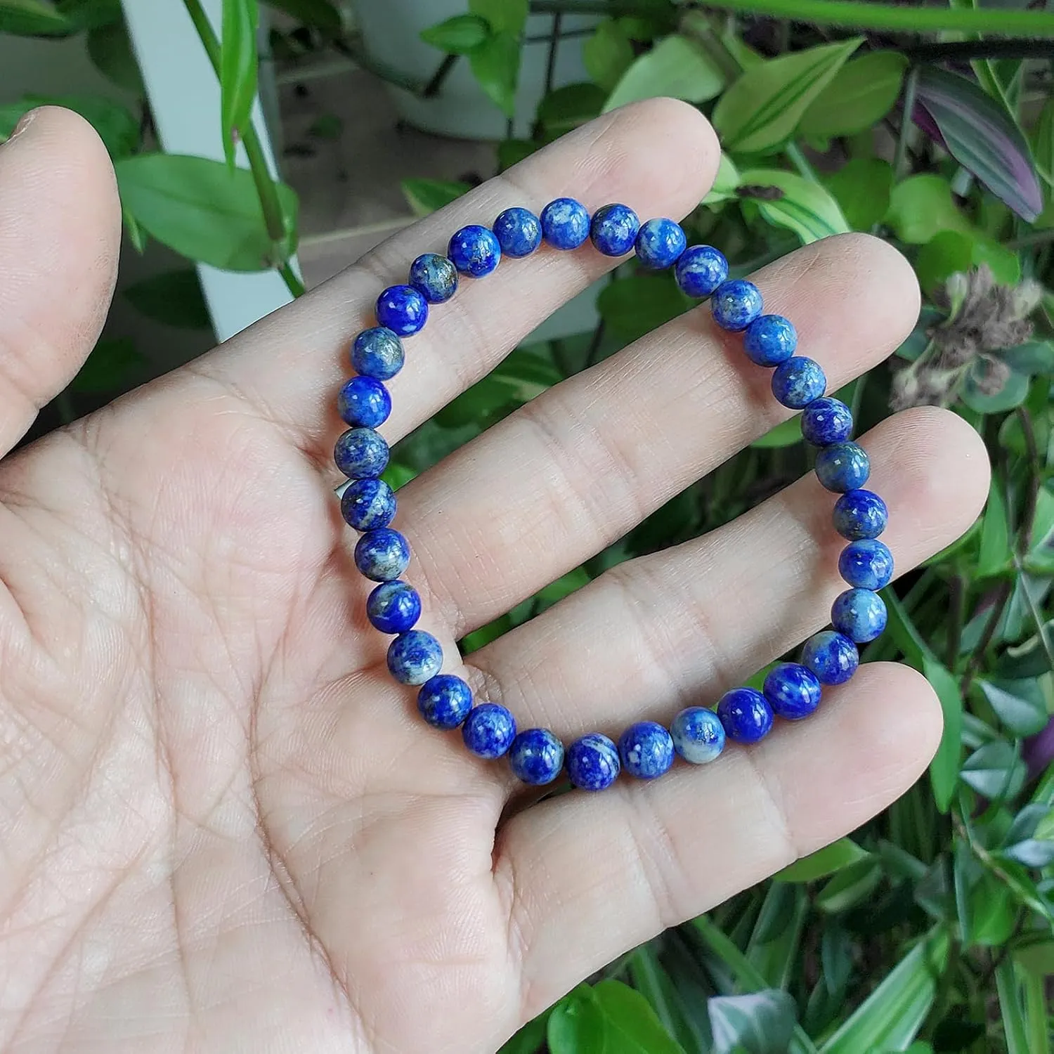 6mm Lapis Lazuli Stretch Bracelet Round Stone Beads Semi Gemstone for Crystal Beaded Elastic Bracelet 7.5"