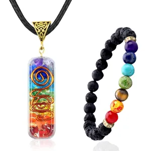 7 Chakra Necklace and Bracelet Set for women & men Orgone Healing Pendant with Adjustable Cord  Chakra Necklace and bracelet jewelry set for spiritual healing | Healing Crystal Mothers Day Gift