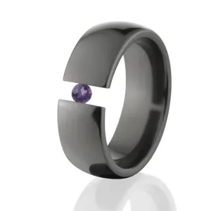 8mm Black Zirconium Ring, Tension Set Ring, Alexandrite