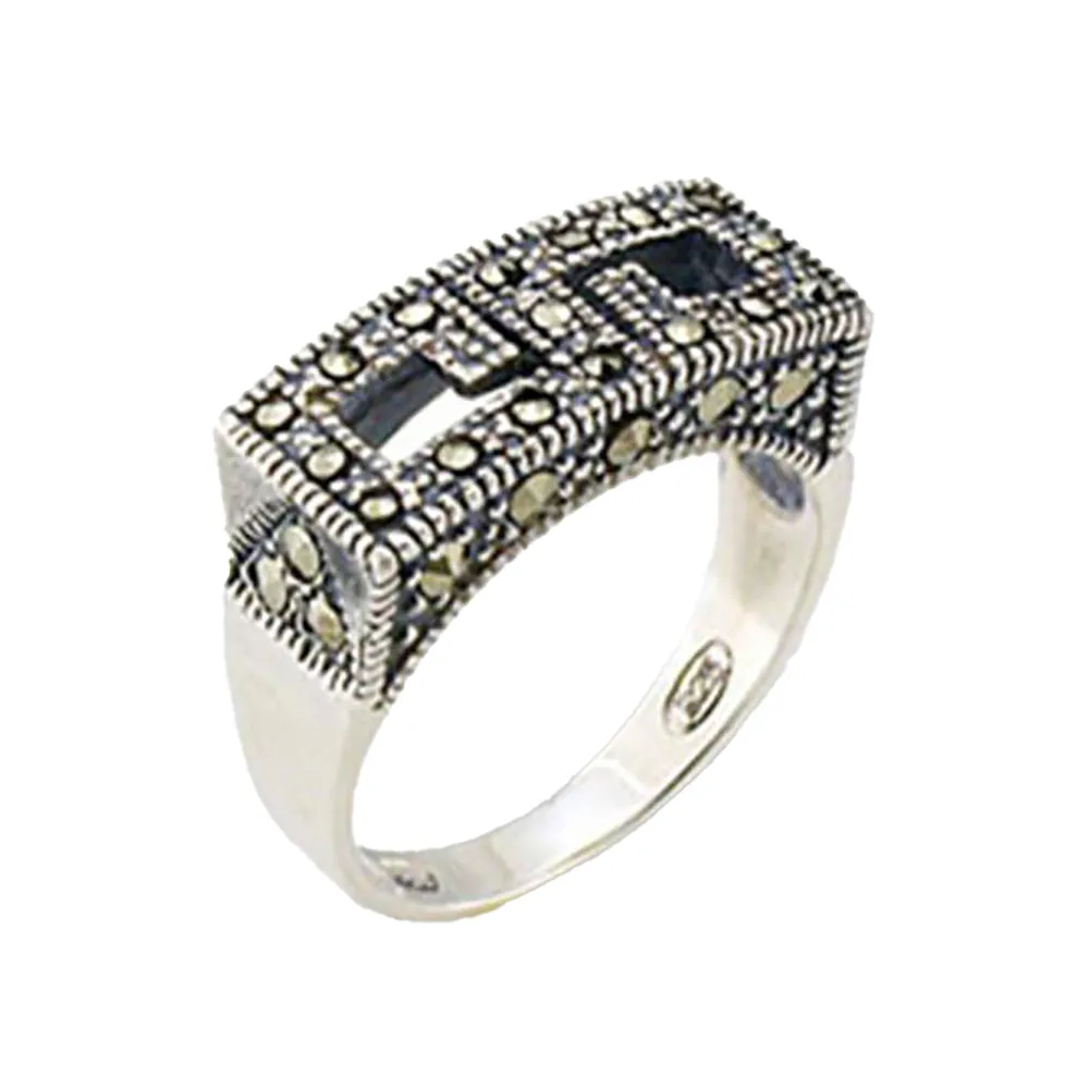 925 Sterling Silver Ring Semi-Precious Jet 31002 for Women Style Antique