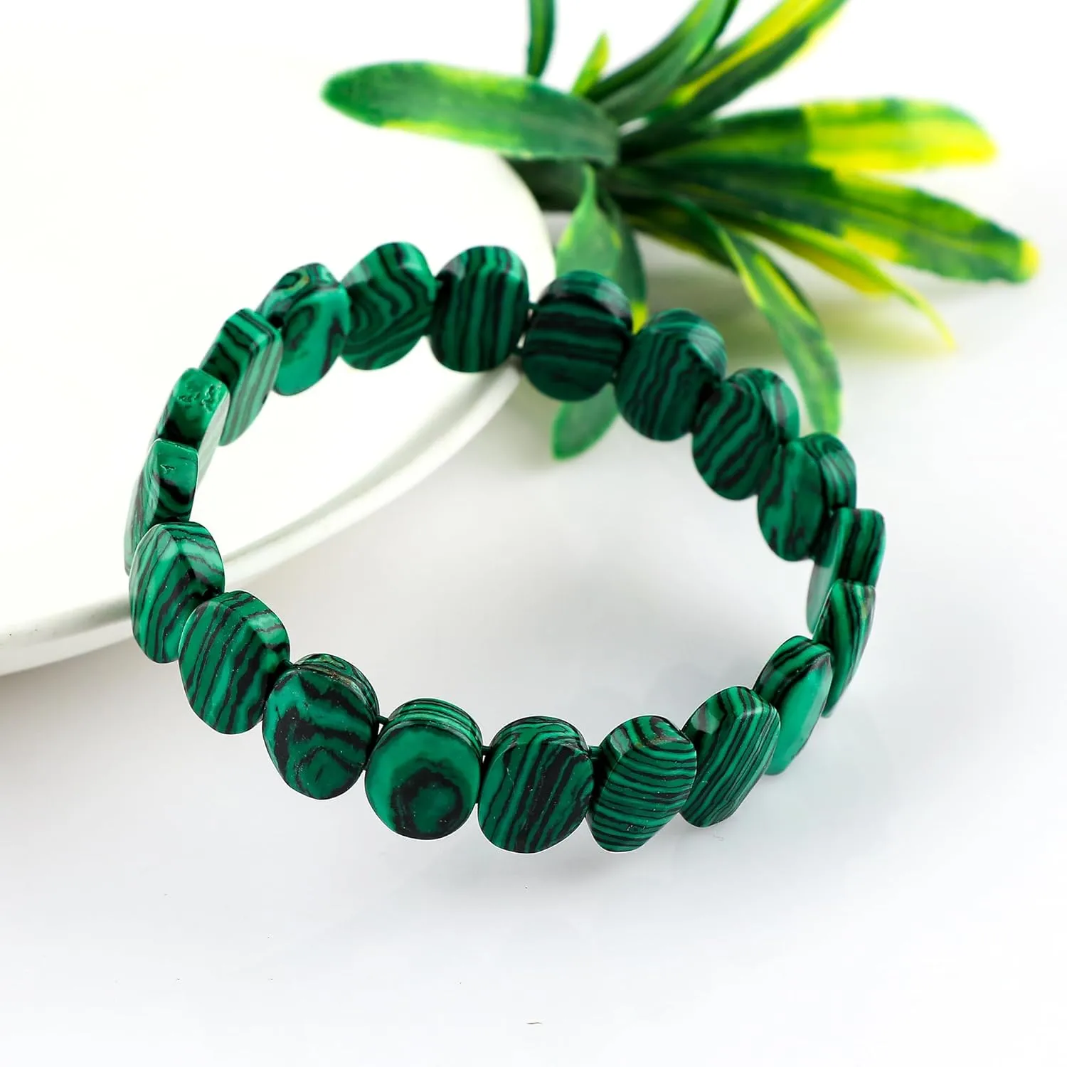 AAA Natural Malachite Gemstone Stretchable Bracelet for Men Women | Handmade Stretch Jewelry | Chakra - Healing - Yoga - Spiritual - Protection | Healing Bracelet