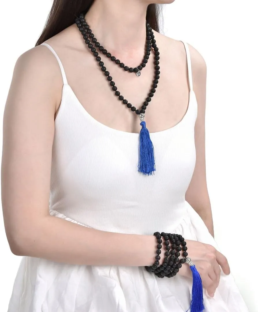 Adabele Premium 108 Mala Beads Malas Necklace - Natural Healing Gemstone Tibetan Buddhist Japa Prayer Meditation Reiki Chakra Stone Quartz Rock Women Men Jewelry