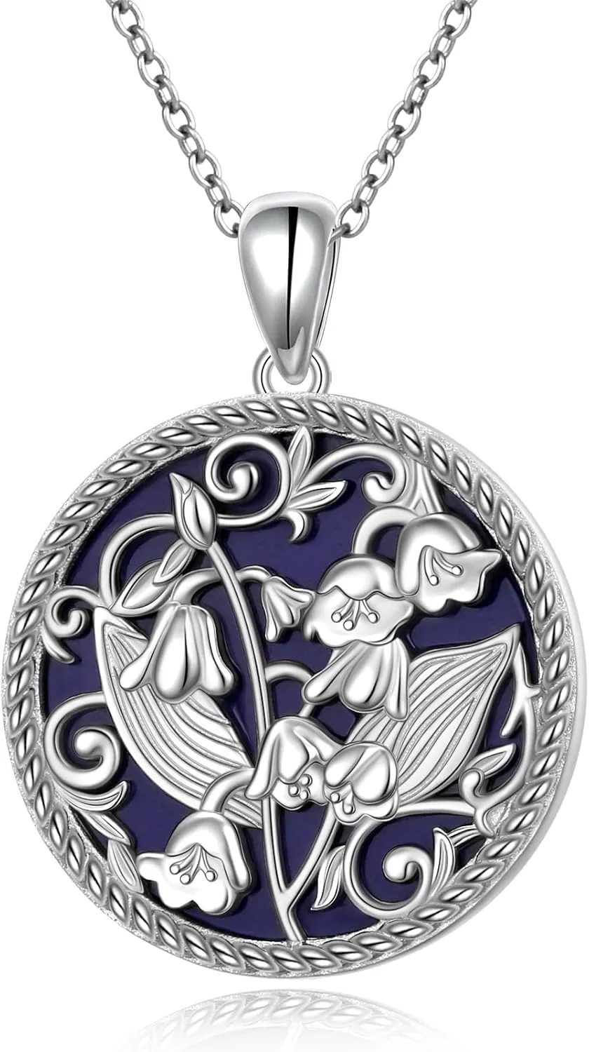 Alphm Handmade Lapis Lazuli Necklace 925 Sterling Silver Lily of the Valley/Ganesha Necklace Jewelry for Women Men