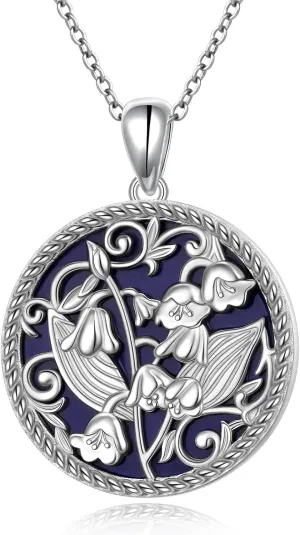 Alphm Handmade Lapis Lazuli Necklace 925 Sterling Silver Lily of the Valley/Ganesha Necklace Jewelry for Women Men