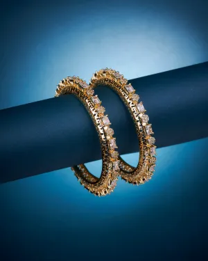 American Diamond Triangle Pacheli Gold Bangles (Pack of 2)