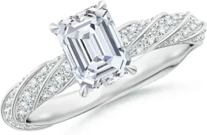 Angara Emerald-Cut Lab Grown Diamond Twisted Rope Shank Engagement Ring in 14K Solid Gold/Platinum | April Birthstone, Birthday, Anniversary, Wedding Jewelry Gift for Women