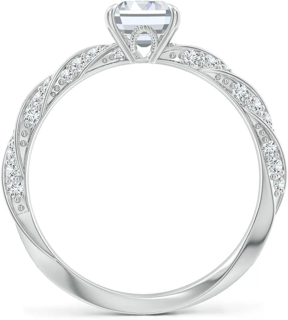 Angara Emerald-Cut Lab Grown Diamond Twisted Rope Shank Engagement Ring in 14K Solid Gold/Platinum | April Birthstone, Birthday, Anniversary, Wedding Jewelry Gift for Women
