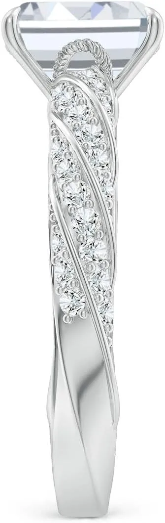 Angara Emerald-Cut Lab Grown Diamond Twisted Rope Shank Engagement Ring in 14K Solid Gold/Platinum | April Birthstone, Birthday, Anniversary, Wedding Jewelry Gift for Women