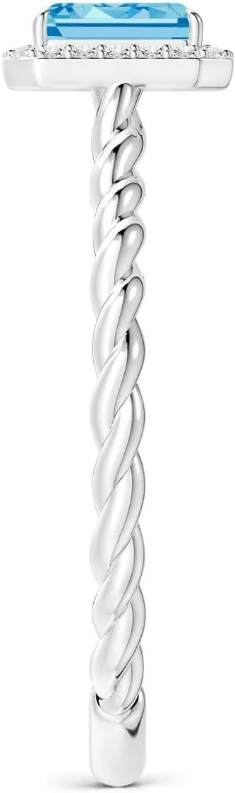 Angara Emerald-Cut Lab Grown Fancy Intense Blue Diamond Halo Twisted Shank Engagement Ring in 14K Solid Gold/Platinum | Birthday, Anniversary, Wedding Jewelry Gift for Women