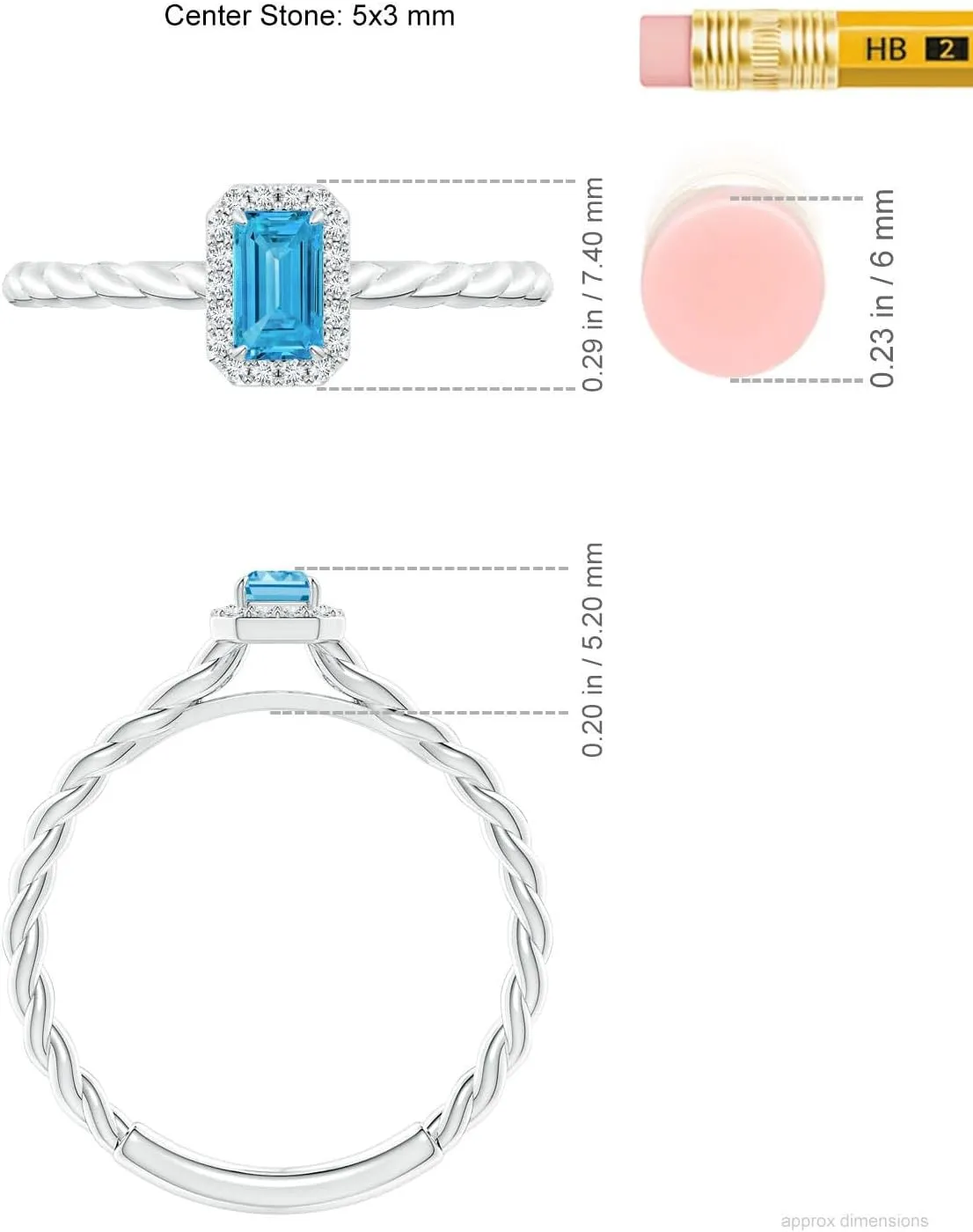 Angara Emerald-Cut Lab Grown Fancy Intense Blue Diamond Halo Twisted Shank Engagement Ring in 14K Solid Gold/Platinum | Birthday, Anniversary, Wedding Jewelry Gift for Women