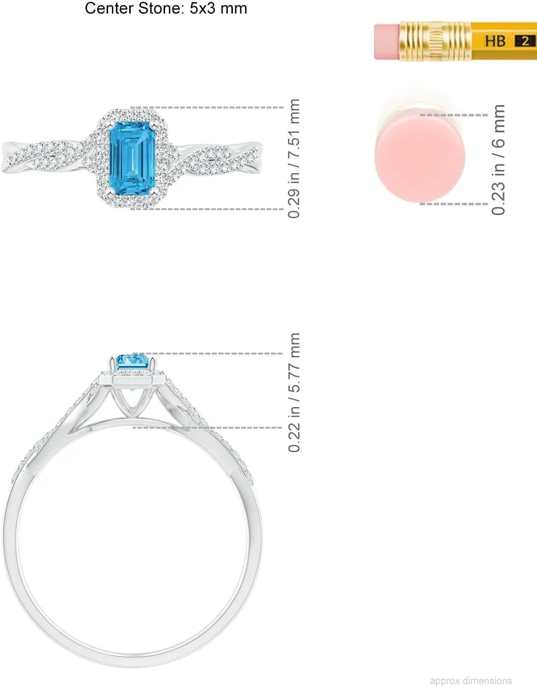 Angara Emerald-Cut Lab Grown Fancy Intense Blue Diamond Halo Twisted Shank Ring in 14K Solid Gold/Platinum | Birthday, Engagement, Anniversary, Wedding Jewelry Gift for Women