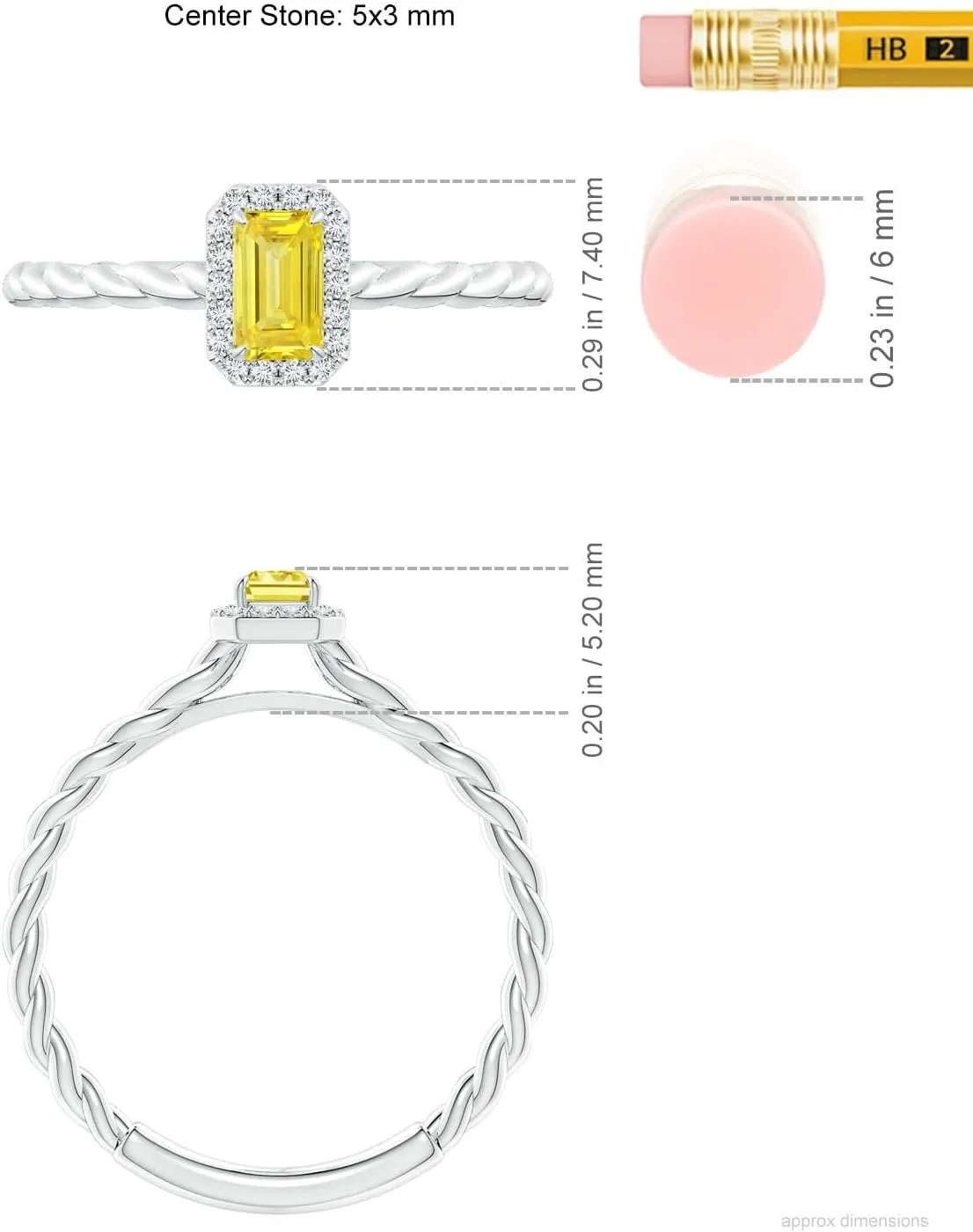 Angara Emerald-Cut Lab Grown Fancy Intense Yellow Diamond Halo Twisted Shank Engagement Ring in 14K Solid Gold/Platinum | Birthday, Anniversary, Wedding Jewelry Gift for Women