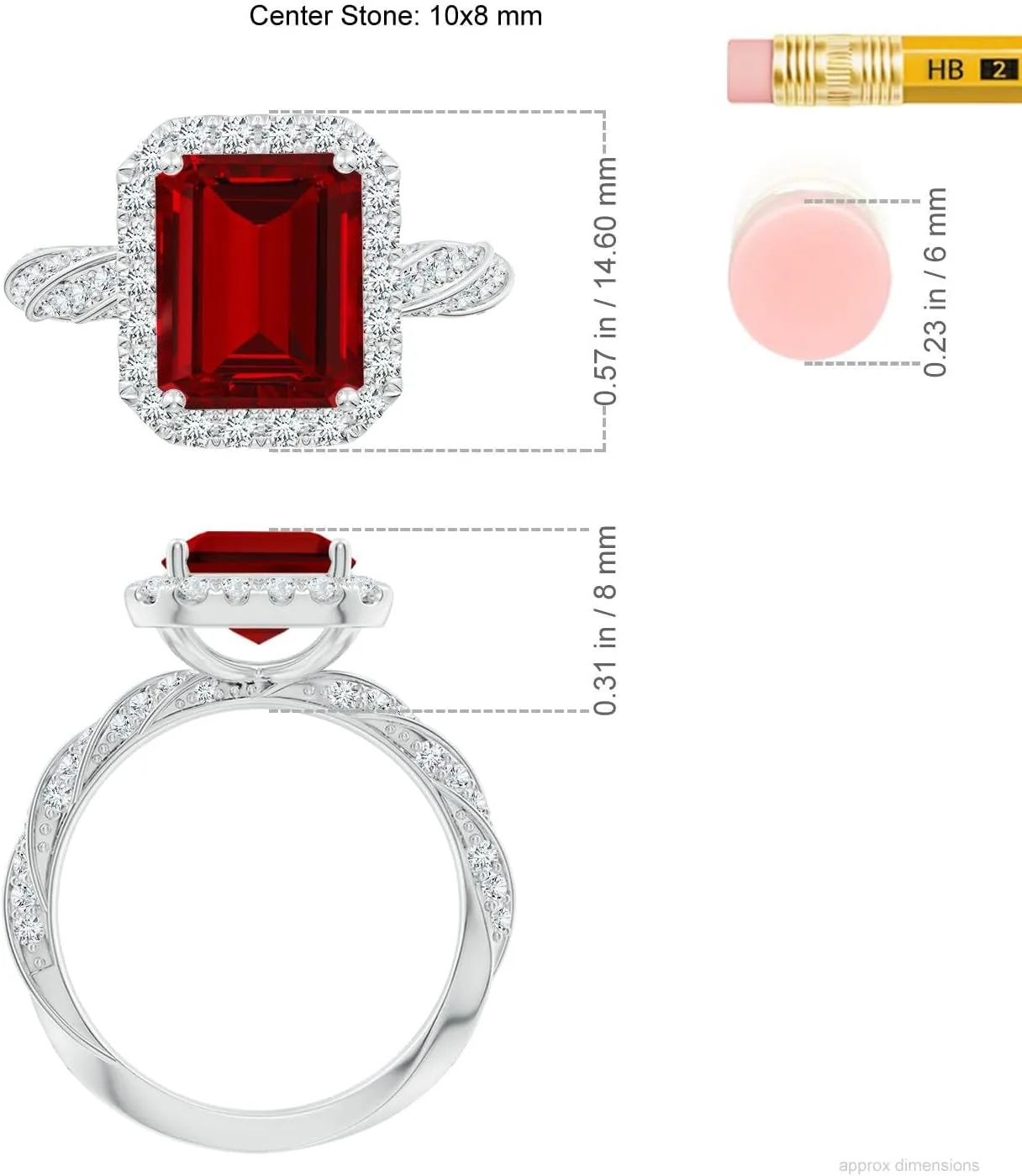 Angara Emerald-Cut Lab Grown Ruby Halo Twisted Rope Shank Engagement Ring in 14K Solid Gold/Platinum | July Birthstone, Birthday, Anniversary, Wedding Jewelry Gift for Women