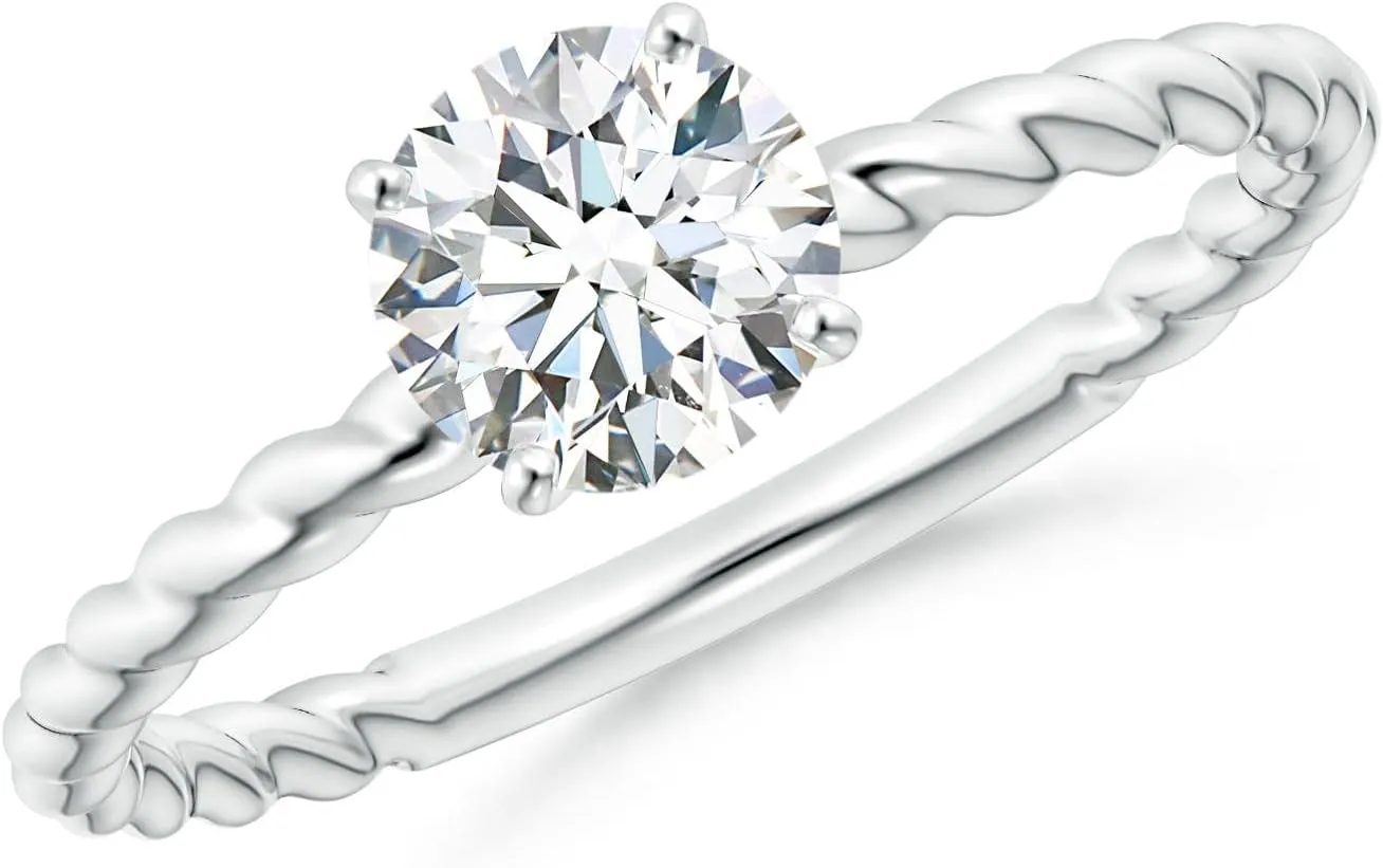 Angara Lab Grown Twisted Shank Round Diamond Solitaire Engagement Ring in Silver / 14K Solid Gold/Platinum | April Birthstone, Birthday, Anniversary, Wedding Jewelry Gift for Women