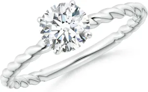 Angara Lab Grown Twisted Shank Round Diamond Solitaire Engagement Ring in Silver / 14K Solid Gold/Platinum | April Birthstone, Birthday, Anniversary, Wedding Jewelry Gift for Women