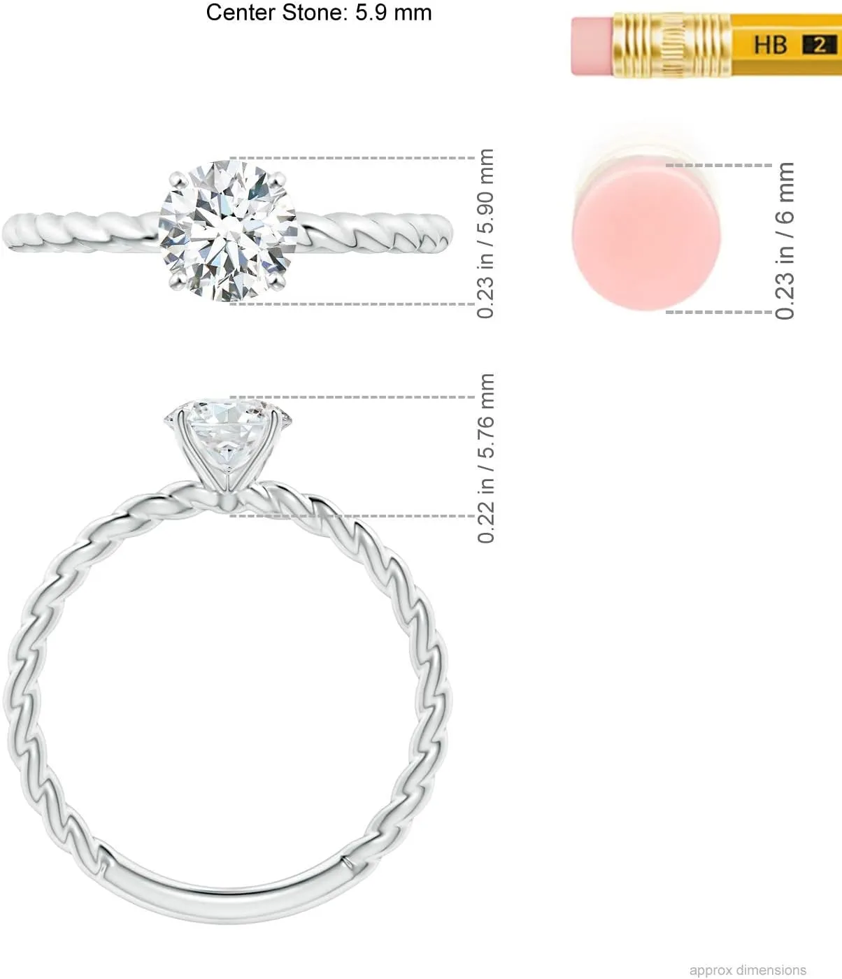 Angara Lab Grown Twisted Shank Round Diamond Solitaire Engagement Ring in Silver / 14K Solid Gold/Platinum | April Birthstone, Birthday, Anniversary, Wedding Jewelry Gift for Women