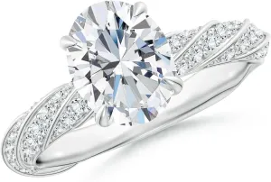 Angara Oval Lab Grown Diamond Twisted Rope Shank Engagement Ring in 14K Solid Gold/Platinum | April Birthstone, Birthday, Anniversary, Wedding Jewelry Gift for Women
