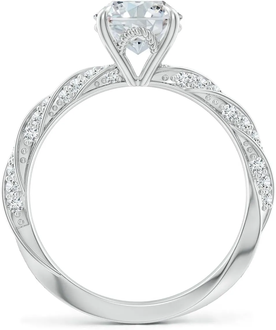 Angara Oval Lab Grown Diamond Twisted Rope Shank Engagement Ring in 14K Solid Gold/Platinum | April Birthstone, Birthday, Anniversary, Wedding Jewelry Gift for Women