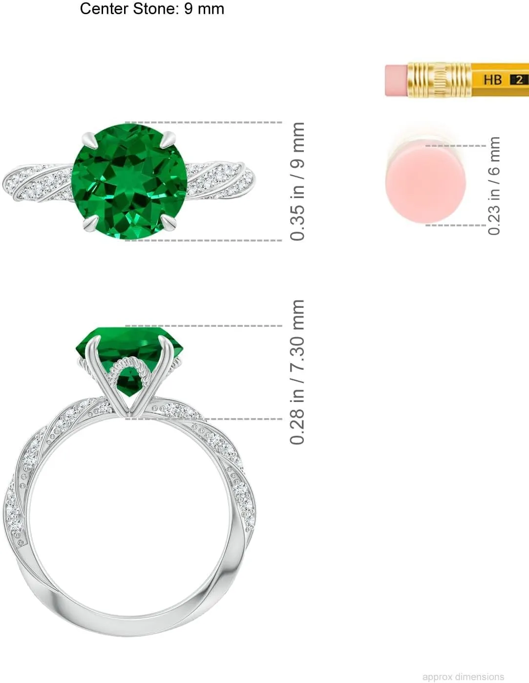 Angara Round Lab Grown Emerald Twisted Rope Shank Engagement Ring in 14K Solid Gold/Platinum | May Birthstone, Birthday, Anniversary, Wedding Jewelry Gift for Women