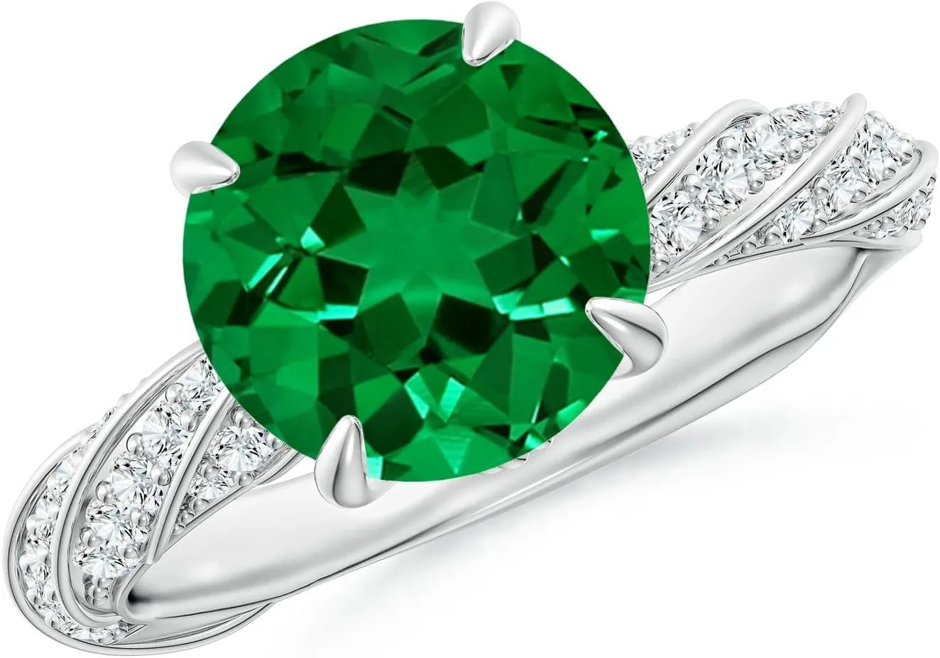 Angara Round Lab Grown Emerald Twisted Rope Shank Engagement Ring in 14K Solid Gold/Platinum | May Birthstone, Birthday, Anniversary, Wedding Jewelry Gift for Women