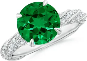 Angara Round Lab Grown Emerald Twisted Rope Shank Engagement Ring in 14K Solid Gold/Platinum | May Birthstone, Birthday, Anniversary, Wedding Jewelry Gift for Women